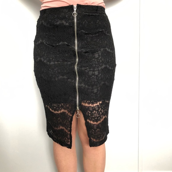 Front Zipper pencil lace look pencil skirt large black - Picture 2 of 10